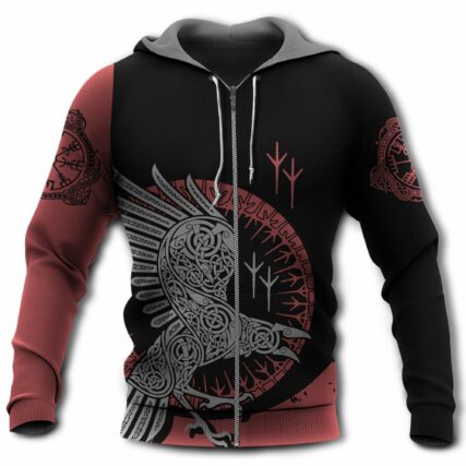 Viking Raven With Black And Red - Hoodie - Owl Ohh - Owl Ohh
