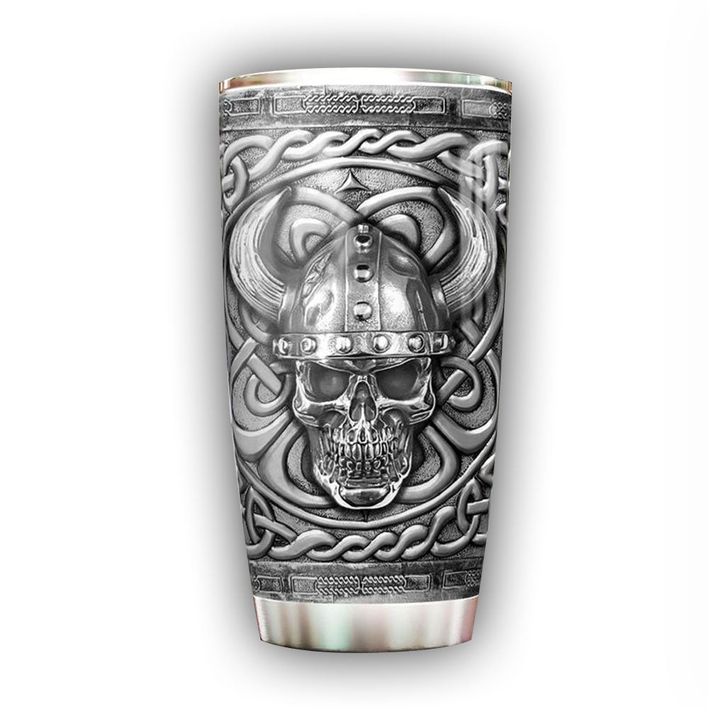 Viking Skull Silver Style With Metal Sign – Tumbler - Owl Ohh - Owl Ohh