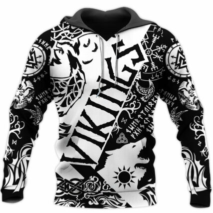 Viking Tattoo Black & White - Hoodie - HOOD01NGA261121