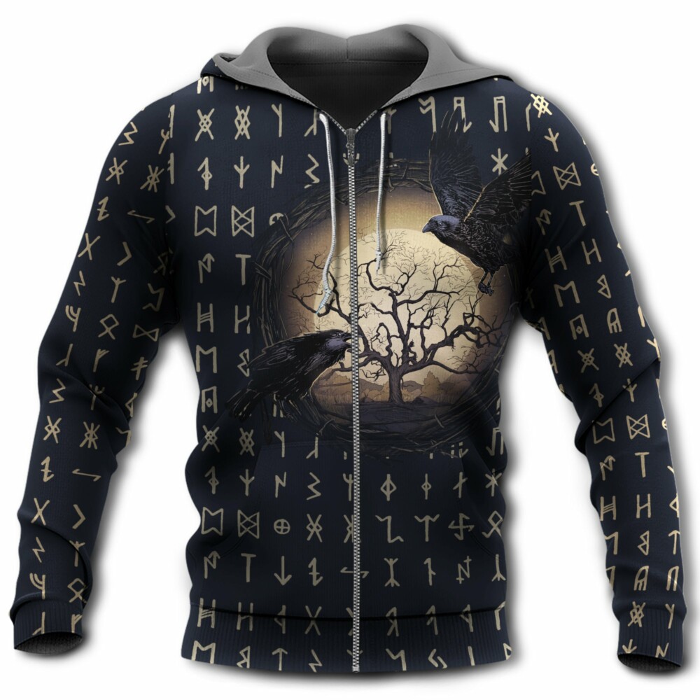 Viking The Raven Of Odin Wolf Under The Moon - Hoodie - Owl Ohh - Owl Ohh