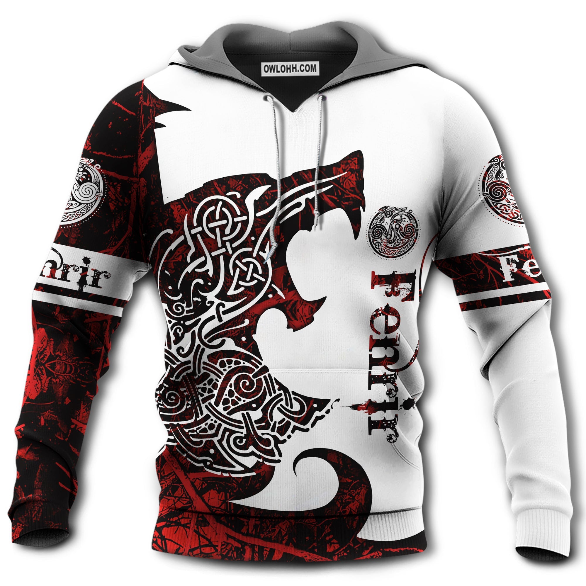 Viking Wolf Legend Red And White Style With Fenrir - Hoodie - Owl Ohh - Owl Ohh