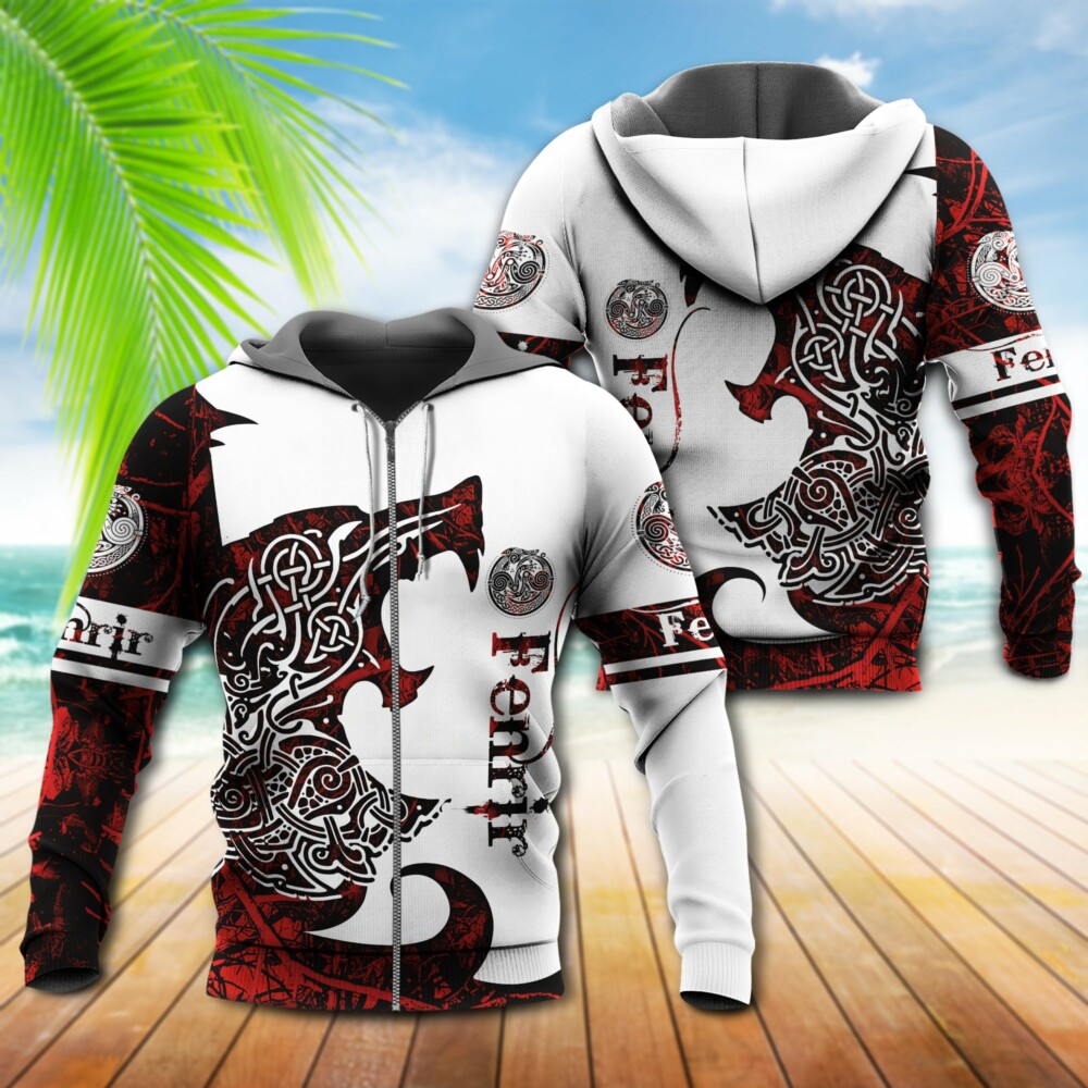 Viking Wolf Legend Red And White Style With Fenrir - Hoodie - Owl Ohh - Owl Ohh