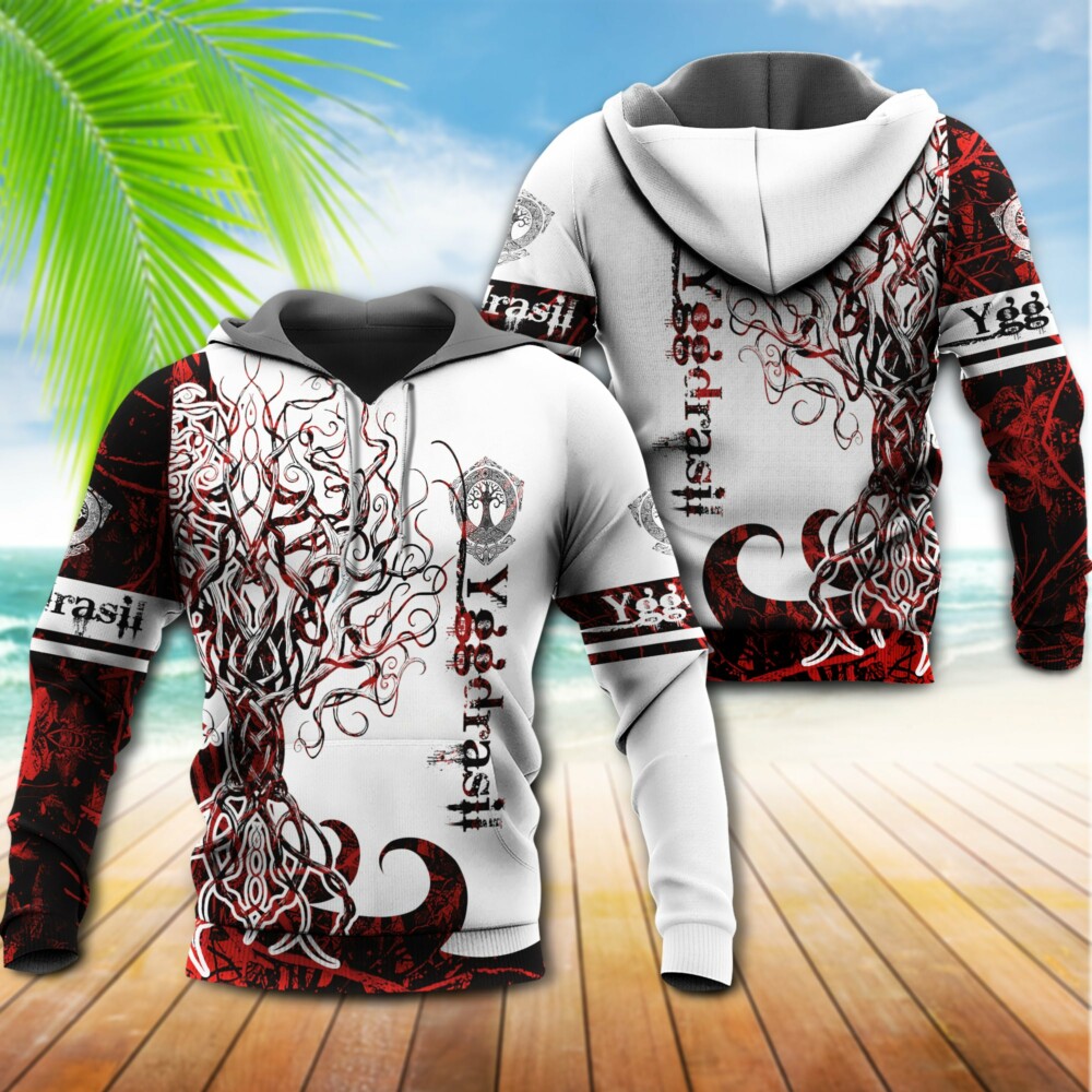 Viking Yggdrasil Legend Red And White Style With So Much Fun - Hoodie - Owl Ohh - Owl Ohh