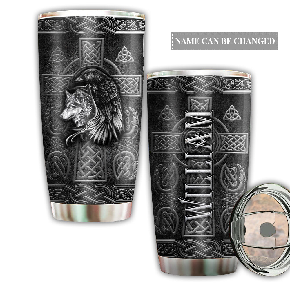 Viking And Wolf Stronger With Dark Style Personalized - Tumbler - Owl Ohh - Owl Ohh