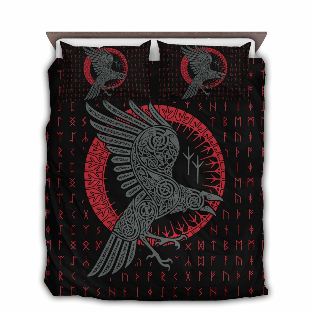 Viking Odin's Raven Old Runes Style - Bedding Cover - Owl Ohh - Owl Ohh