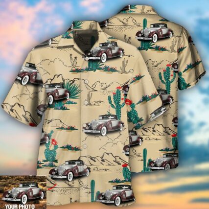 Car On The Desert With Cactus Basic Style Custom Photo - Hawaiian Shirt - Owl Ohh - Owl Ohh