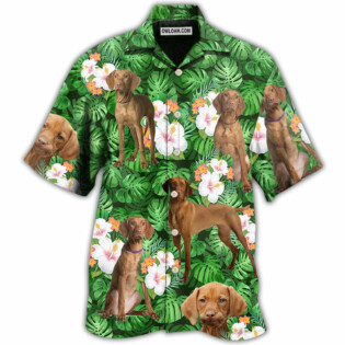 Vizsla Best Dog Dad Green Tropical Leaf - Hawaiian Shirt - Owl Ohh - Owl Ohh
