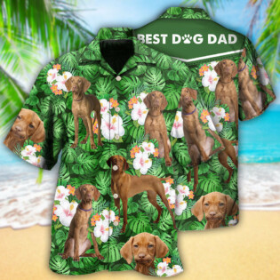 Vizsla Best Dog Dad Green Tropical Leaf - Hawaiian Shirt - Owl Ohh - Owl Ohh