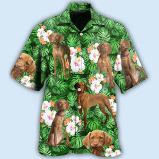 Vizsla Best Dog Dad Green Tropical Leaf - Hawaiian Shirt - Owl Ohh - Owl Ohh