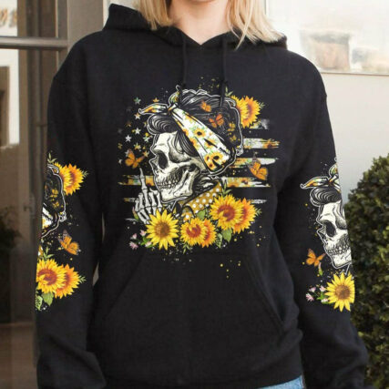 I HAVE 3 MOODS SUNFLOWER SKULL MESSY BUN ALL OVER PRINT - TLTW1104232