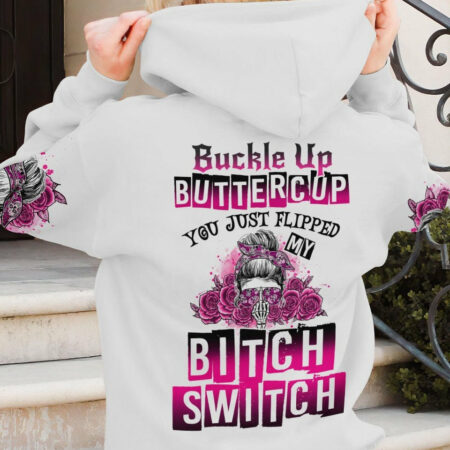 BUCKLE UP BUTTERCUP ROSE SKULL MESSY BUN ALL OVER PRINT - TLNO1804233