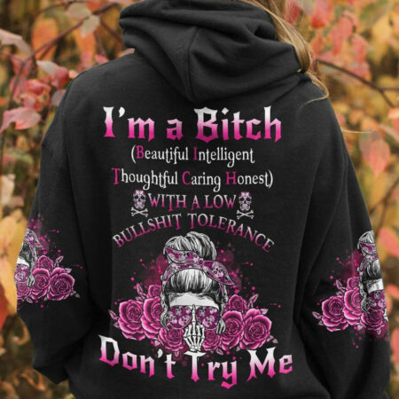 I'M A B DON'T TRY ME ROSE MESSY BUN BLACK ALL OVER PRINT - TLNO1104233