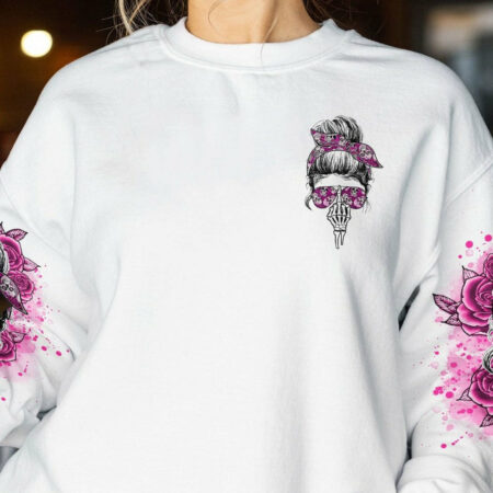 BUCKLE UP BUTTERCUP ROSE SKULL MESSY BUN ALL OVER PRINT - TLNO1804233