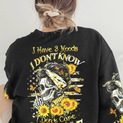 I HAVE 3 MOODS SUNFLOWER SKULL MESSY BUN ALL OVER PRINT - TLTW1104232