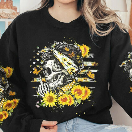 I HAVE 3 MOODS SUNFLOWER SKULL MESSY BUN ALL OVER PRINT - TLTW1104232