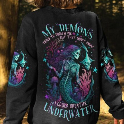 MY DEMONS TRIED TO DROWN ME MERMAID SKELETON ALL OVER PRINT - TLNO2604233