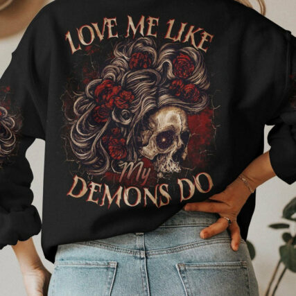 LOVE ME LIKE MY DEMONS DO SKULL LONG HAIR ALL OVER PRINT - TLTR1904232