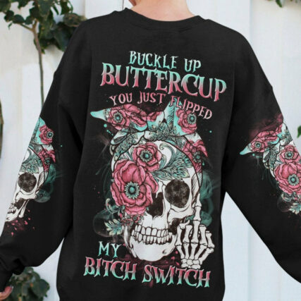 BUCKLE UP BUTTERCUP FLOWER SKULL ALL OVER PRINT - TLTR1804231