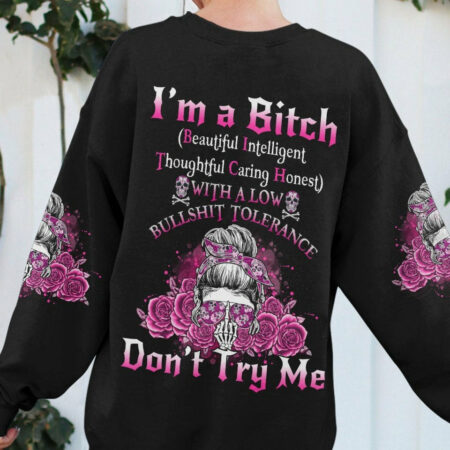 I'M A B DON'T TRY ME ROSE MESSY BUN BLACK ALL OVER PRINT - TLNO1104233