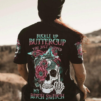 BUCKLE UP BUTTERCUP FLOWER SKULL ALL OVER PRINT - TLTR1804231