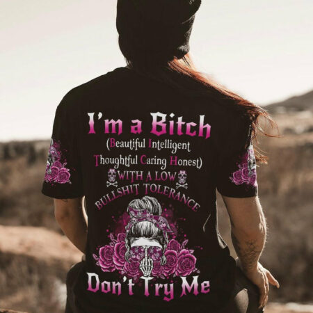 I'M A B DON'T TRY ME ROSE MESSY BUN BLACK ALL OVER PRINT - TLNO1104233