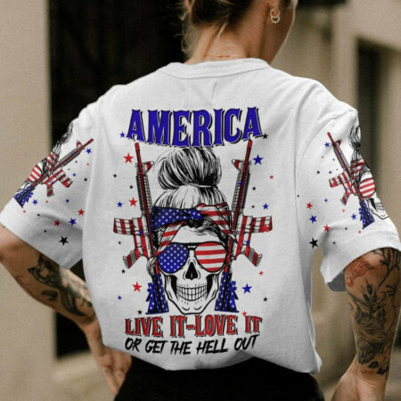 AMERICA LIVE IT LOVE IT OR GET THE HELL OUT SKULL ALL OVER PRINT - YHLN1204232