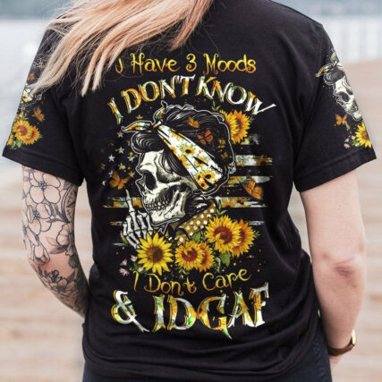I HAVE 3 MOODS SUNFLOWER SKULL MESSY BUN ALL OVER PRINT - TLTW1104232