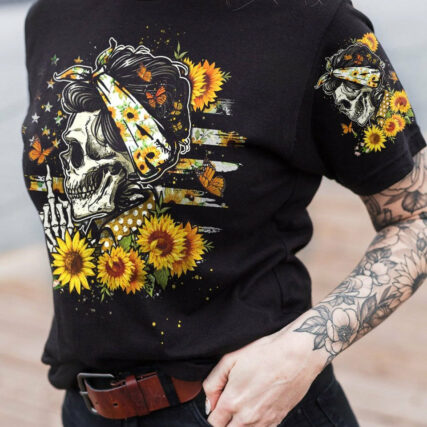 I HAVE 3 MOODS SUNFLOWER SKULL MESSY BUN ALL OVER PRINT - TLTW1104232