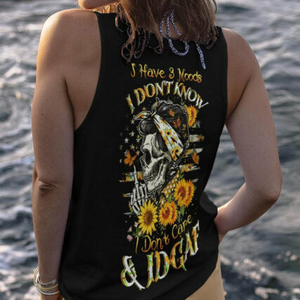I HAVE 3 MOODS SUNFLOWER SKULL MESSY BUN ALL OVER PRINT - TLTW1104232