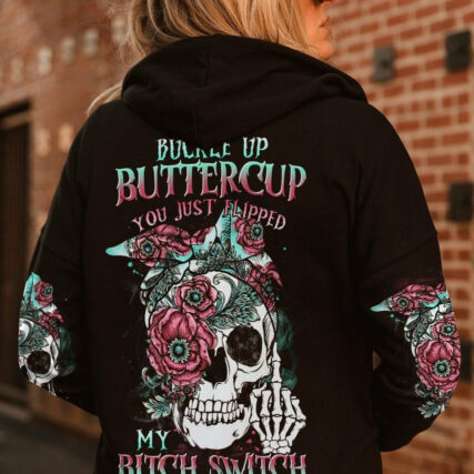 BUCKLE UP BUTTERCUP FLOWER SKULL ALL OVER PRINT - TLTR1804231