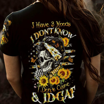 I HAVE 3 MOODS SUNFLOWER SKULL MESSY BUN ALL OVER PRINT - TLTW1104232