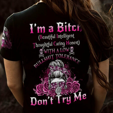 I'M A B DON'T TRY ME ROSE MESSY BUN BLACK ALL OVER PRINT - TLNO1104233