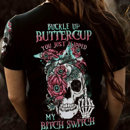BUCKLE UP BUTTERCUP FLOWER SKULL ALL OVER PRINT - TLTR1804231