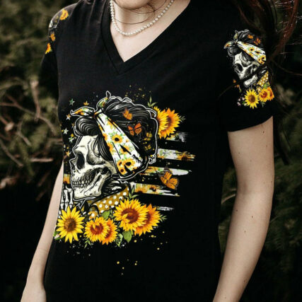I HAVE 3 MOODS SUNFLOWER SKULL MESSY BUN ALL OVER PRINT - TLTW1104232