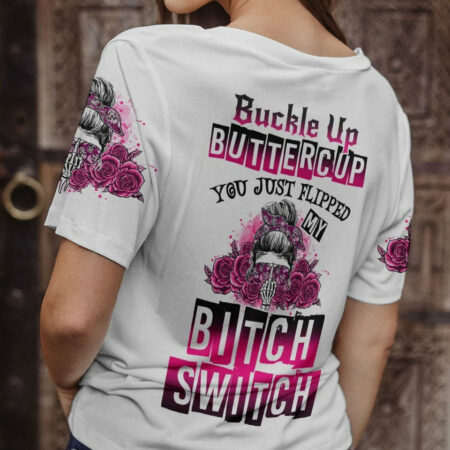 BUCKLE UP BUTTERCUP ROSE SKULL MESSY BUN ALL OVER PRINT - TLNO1804233