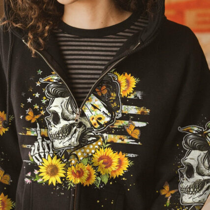 I HAVE 3 MOODS SUNFLOWER SKULL MESSY BUN ALL OVER PRINT - TLTW1104232