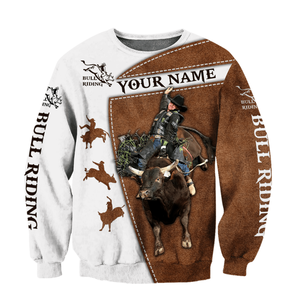 Personalized Name Bull Riding Hoodie Printed Unisex Shirts Brown Bull