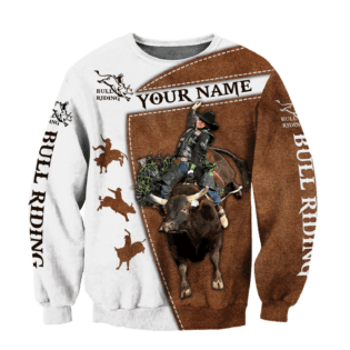 Personalized Name Bull Riding Hoodie Printed Unisex Shirts Brown Bull