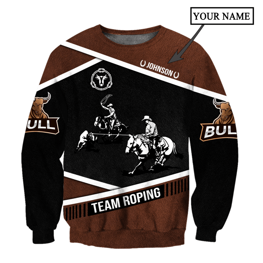 Personalized Name Bull Riding Hoodie Printed Unisex Shirts Black Team Roping