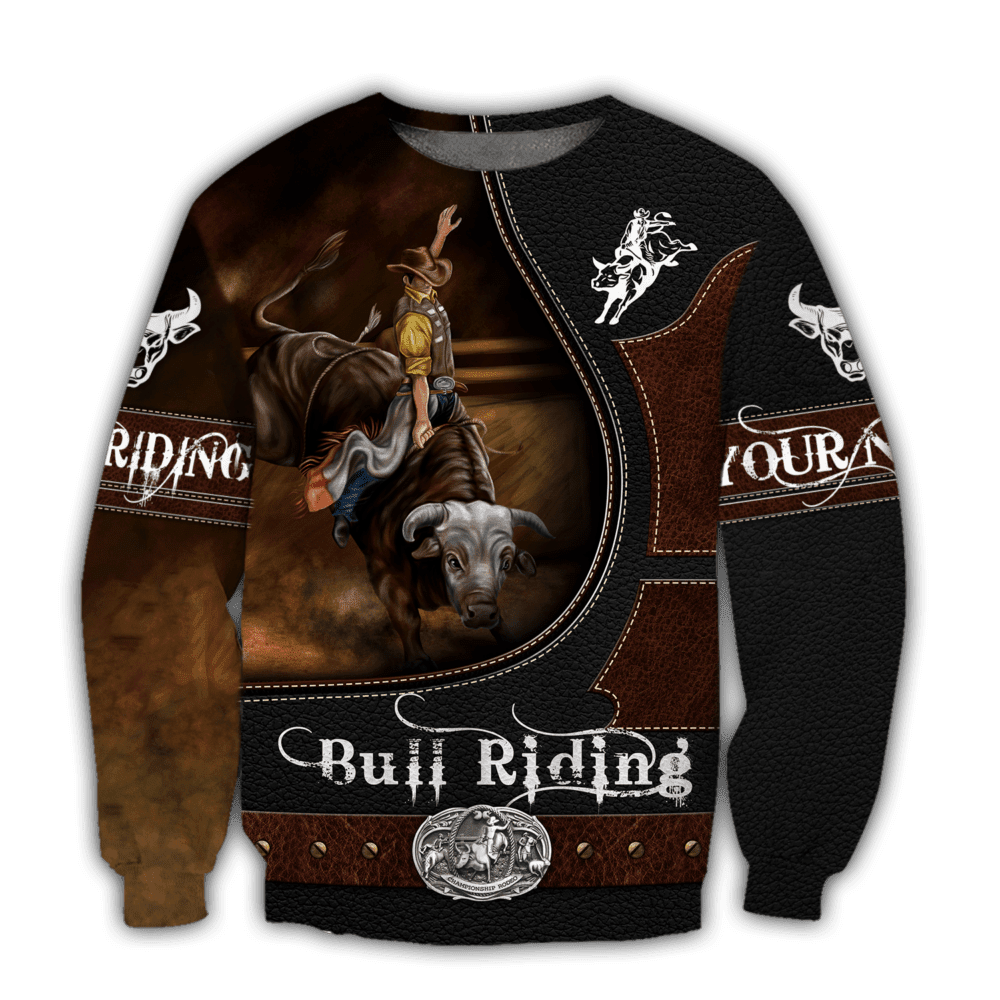 Personalized Name Bull Riding Hoodie Printed Unisex Shirts Brown Ver2