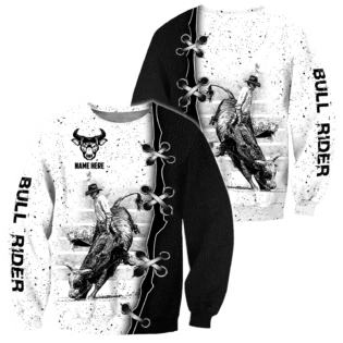 Personalized Name Bull Riding Hoodie Printed Unisex Shirts Black And White Bull Rider