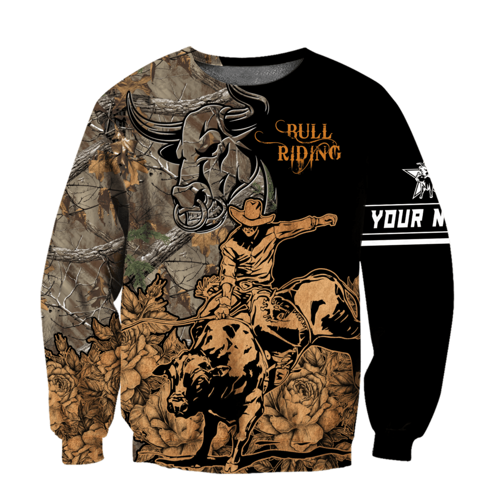 Personalized Name Bull Riding Hoodie Printed Unisex Shirts Camo - BAES01DUC200222