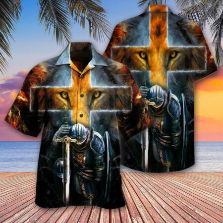 Warrior Of Christ Lion Cross - Hawaiian Shirt - Owl Ohh - Owl Ohh