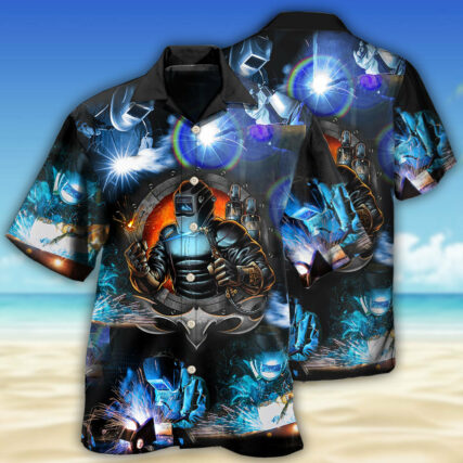 Welder Stunning Night With Blue Style - Hawaiian Shirt - Owl Ohh - Owl Ohh