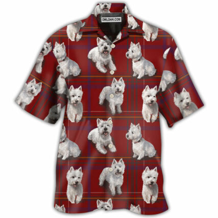 West Highland Terrier Dog Lover Red Background - Hawaiian Shirt - Owl Ohh - Owl Ohh