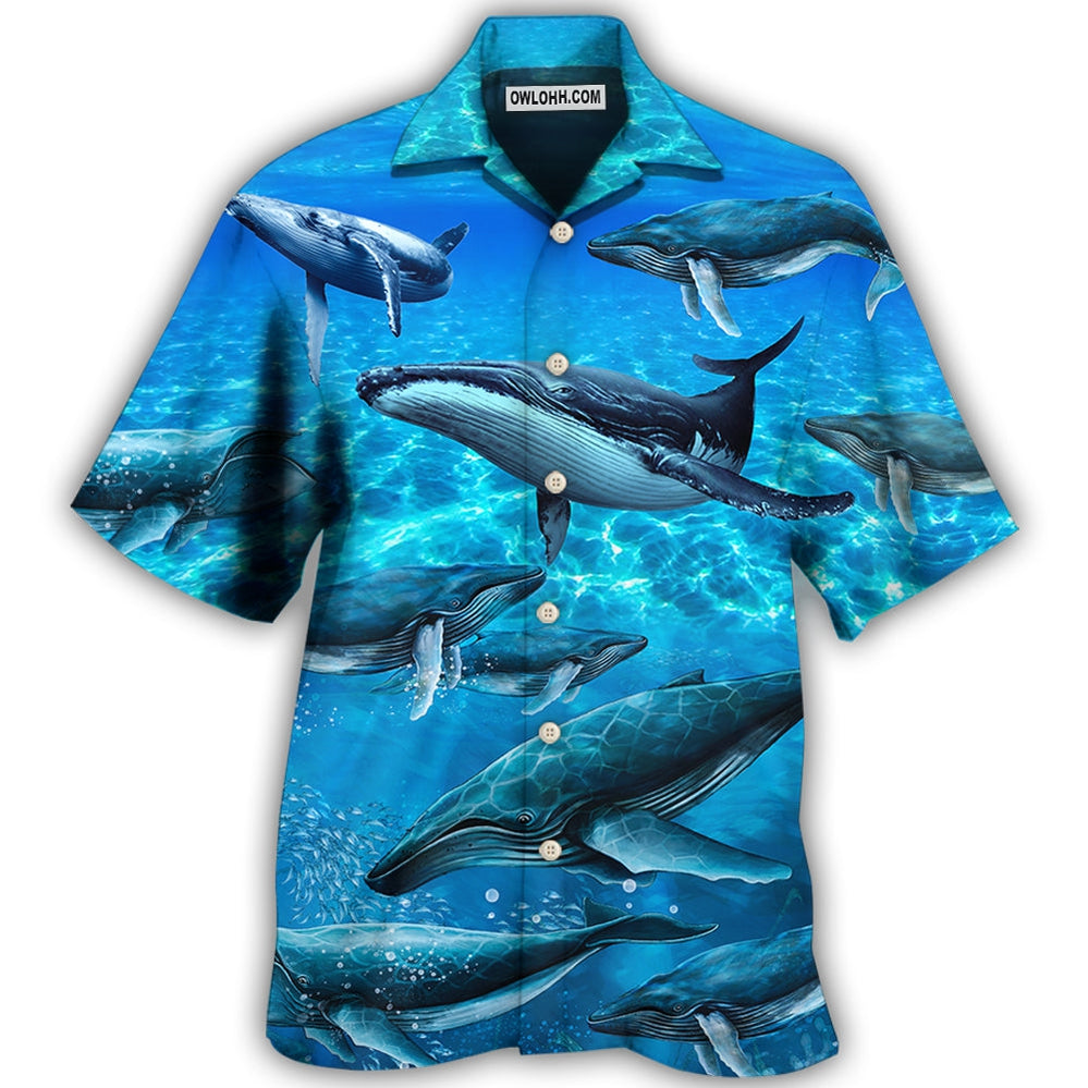 Whale Style In Blue Ocean - Hawaiian Shirt - Owl Ohh for men and women, kids - Owl Ohh