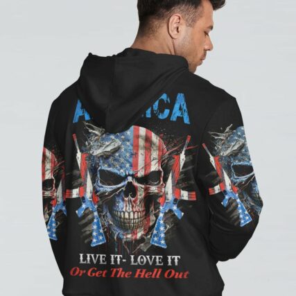 AMERICA LIVE IT LOVE IT OR GET THE HELL OUT SKULL ALL OVER PRINT - YHHN0903232