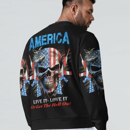 AMERICA LIVE IT LOVE IT OR GET THE HELL OUT SKULL ALL OVER PRINT - YHHN0903232
