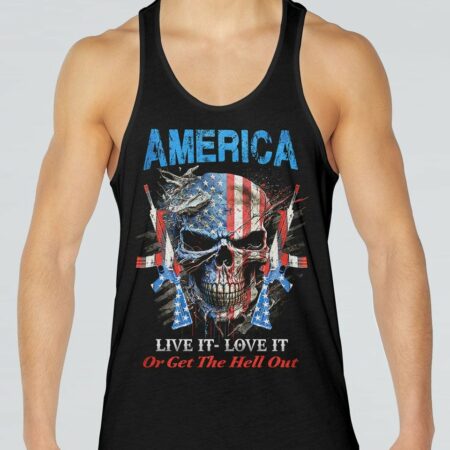 AMERICA LIVE IT LOVE IT OR GET THE HELL OUT SKULL ALL OVER PRINT - YHHN0903232