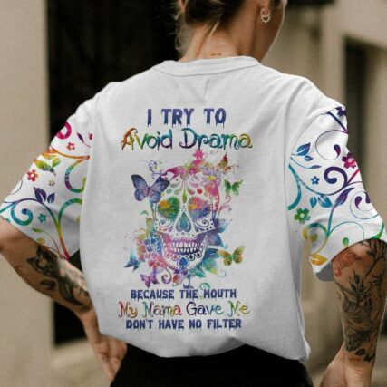 I TRY TO AVOID DRAMA SUGAR SKULL COLORFUL ALL OVER PRINT - TLNZ3001232
